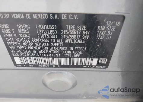 2019 Honda Hr-V Lx from USA, damaged, VIN 3CZRU5H37KG707791